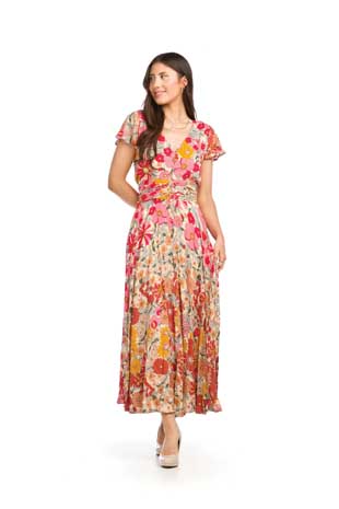 PD-16596 - FLORAL MAXI DRESS WITH PLEATED WAIST AND POCKETS - Colors: AS SHOWN - Available Sizes:XS-XXL - Catalog Page:35 